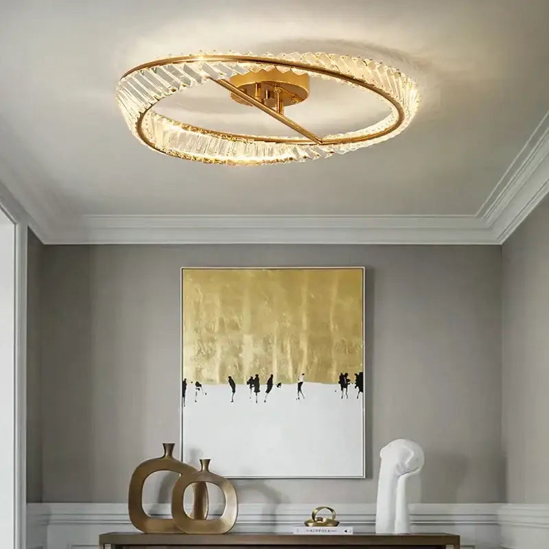 Modern gold circular crystal led ceiling light dining room