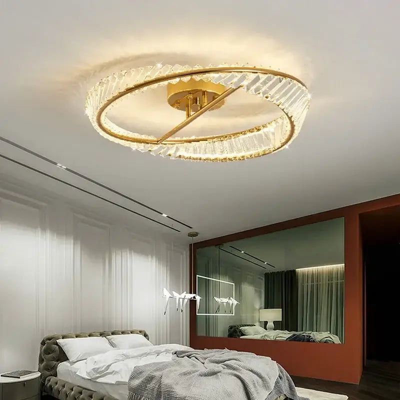 Modern gold circular crystal led ceiling light dining room