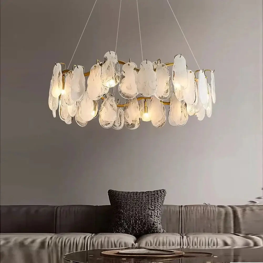 Modern gold cloudy glass chandeliers for living room lighting