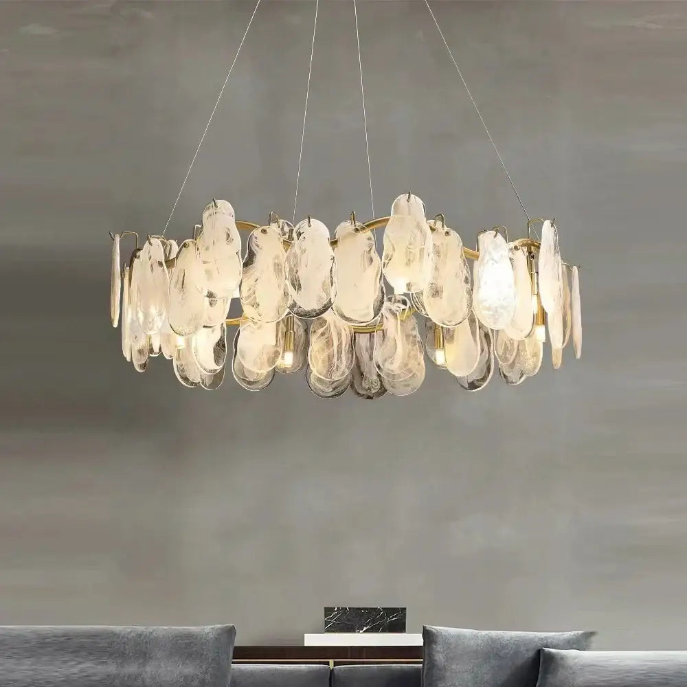 Modern gold cloudy glass chandeliers for living room lighting