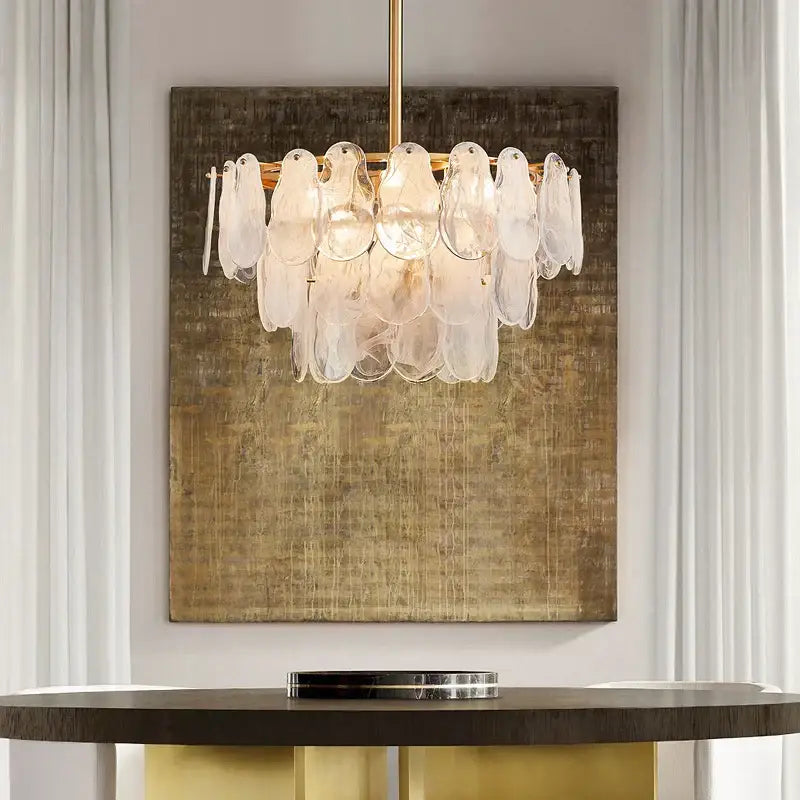 Modern gold cloudy glass chandeliers for living room lighting