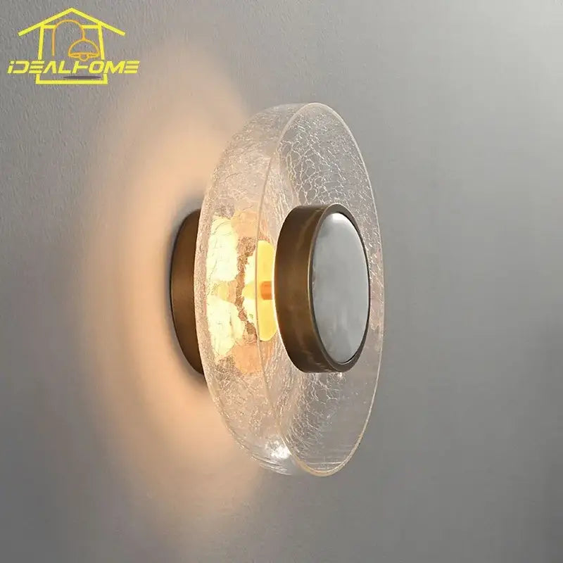Modern gold cracked glass wall lamp bedroom amber sconce