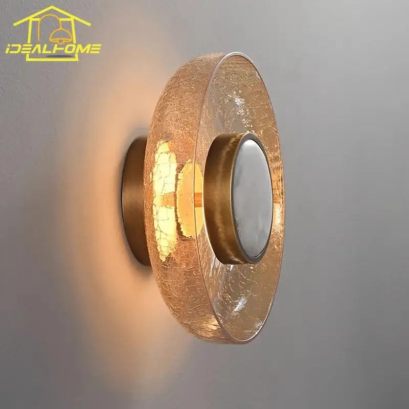 Modern gold cracked glass wall lamp bedroom amber sconce