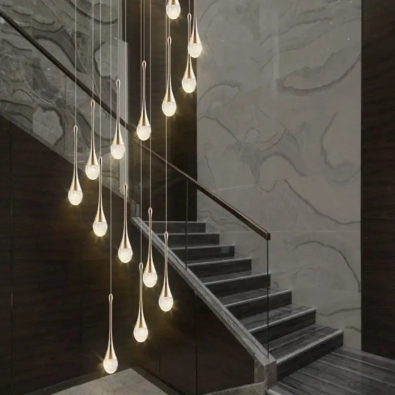 Modern gold crystal bubble chandelier – dining room teardrop light