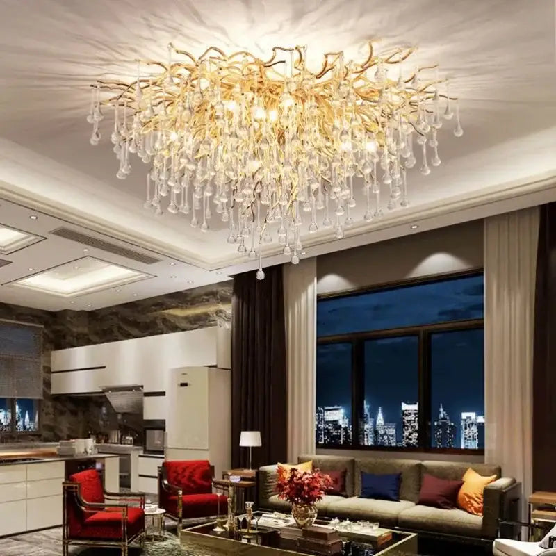 Modern gold crystal ceiling chandelier living room branch design