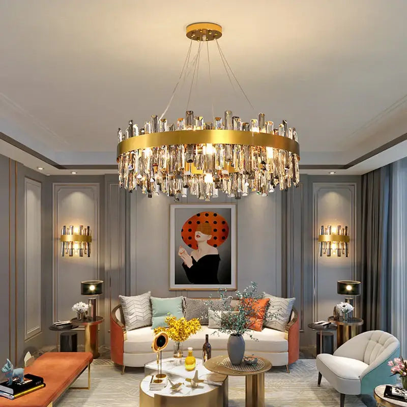 Modern gold crystal ceiling chandelier living room hanging lamp