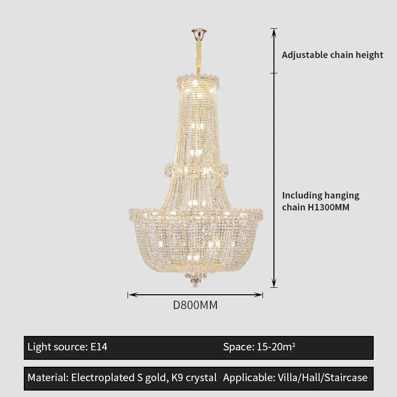 Modern gold crystal duplex chandelier for living room