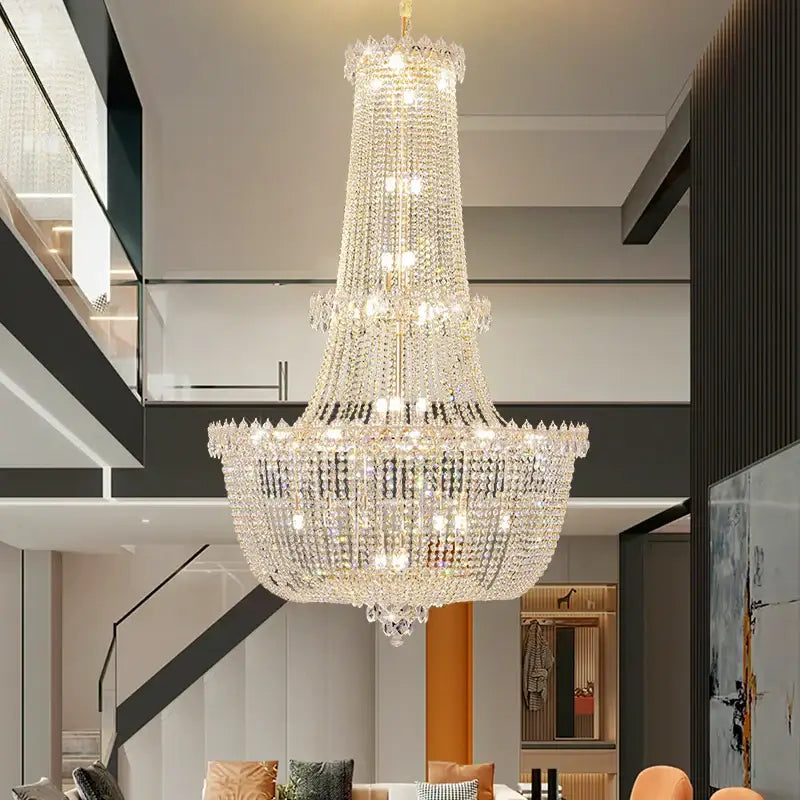 Modern gold crystal duplex chandelier for living room