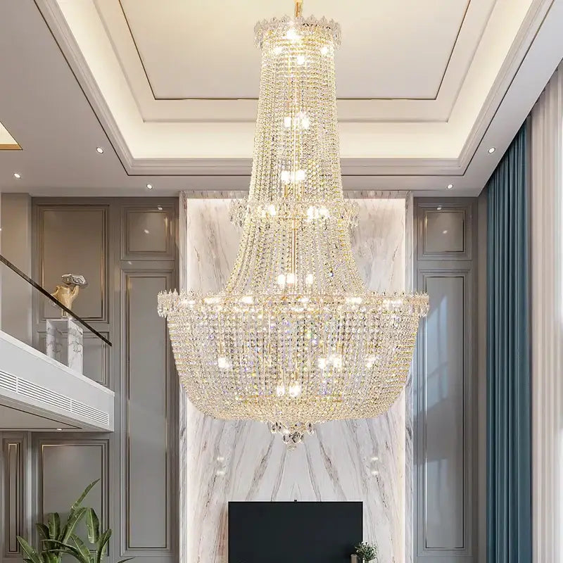 Modern gold crystal duplex chandelier for living room