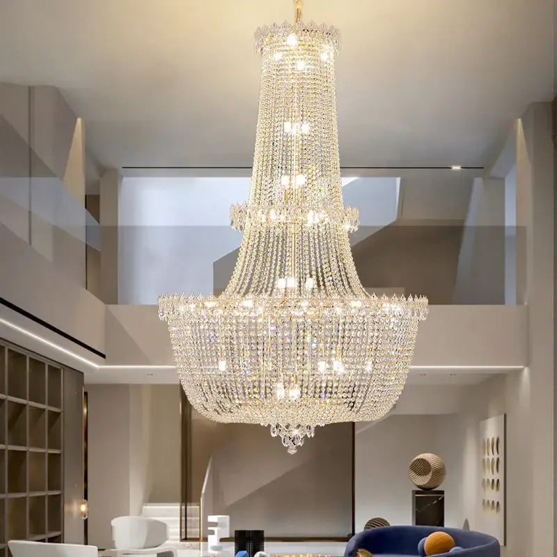 Modern gold crystal duplex chandelier for living room
