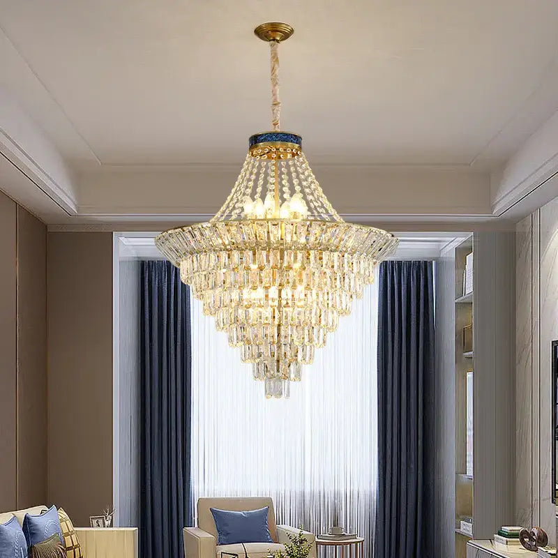Modern gold crystal duplex chandelier living room pendant light