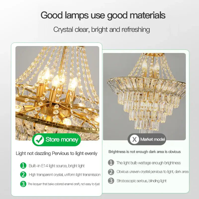 Modern gold crystal duplex chandelier living room pendant light