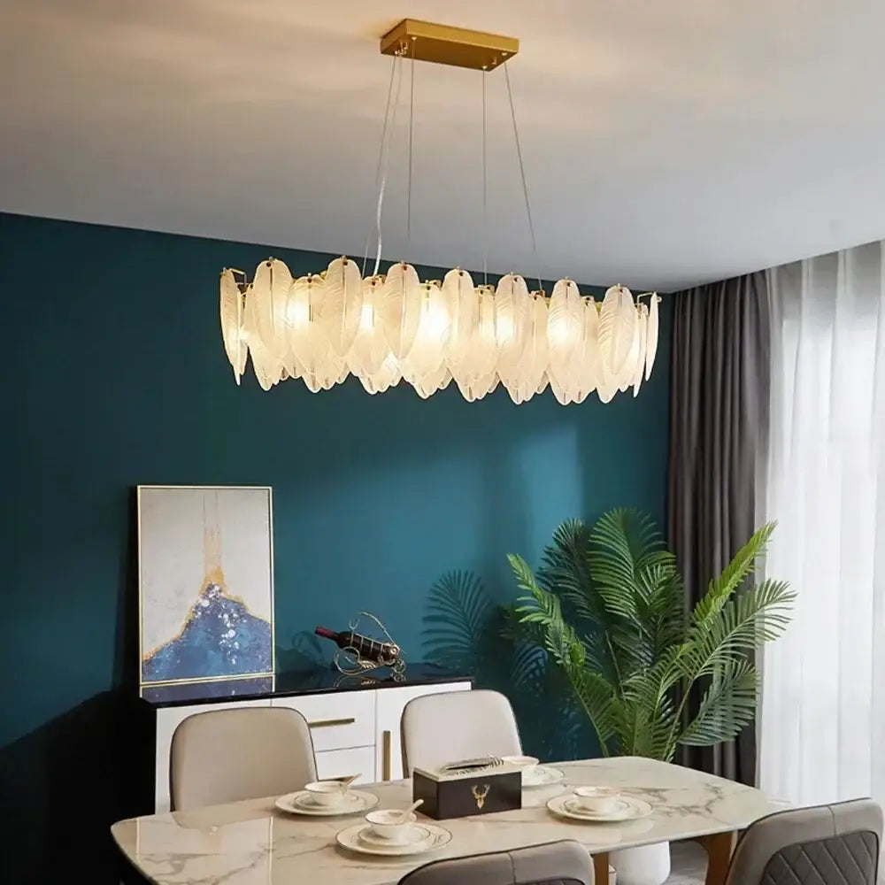Modern gold crystal feather chandelier living room pendant light
