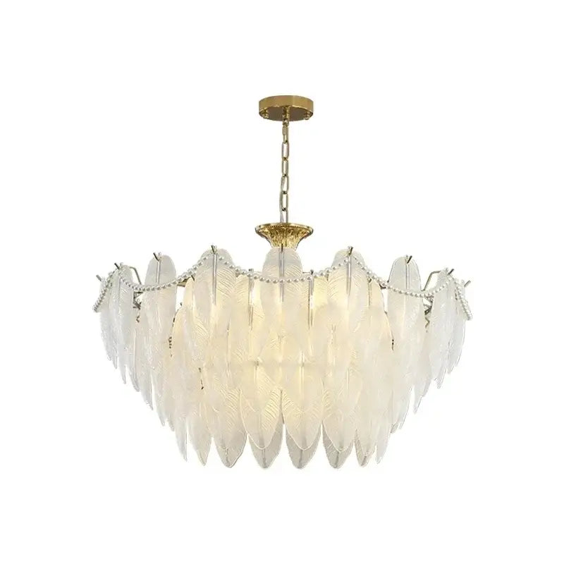Modern gold crystal feather chandelier living room pendant light