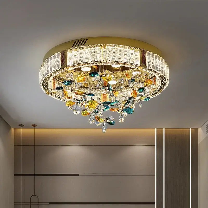 Modern gold crystal flower led ceiling lamps for living room