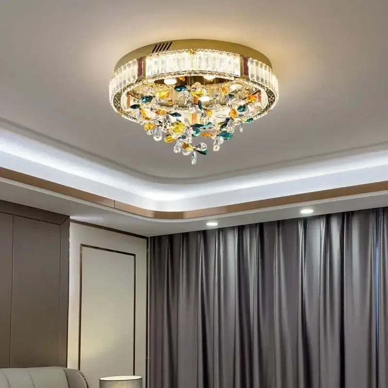 Modern gold crystal flower led ceiling lamps for living room