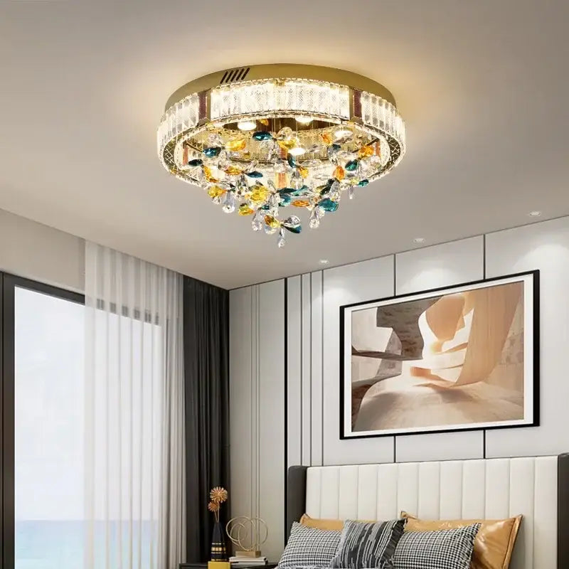 Modern gold crystal flower led ceiling lamps for living room