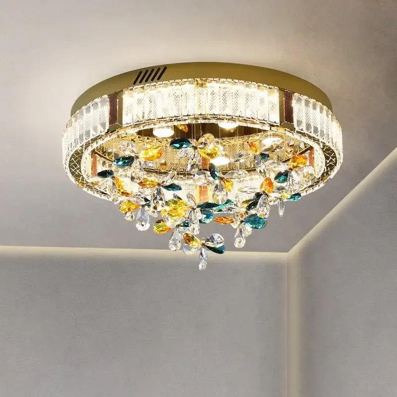 Modern gold crystal flower led ceiling light living room decor