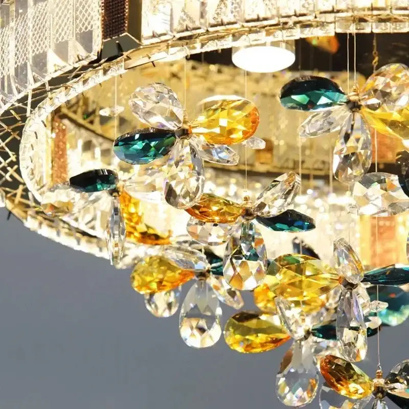 Modern gold crystal flower led ceiling light living room decor