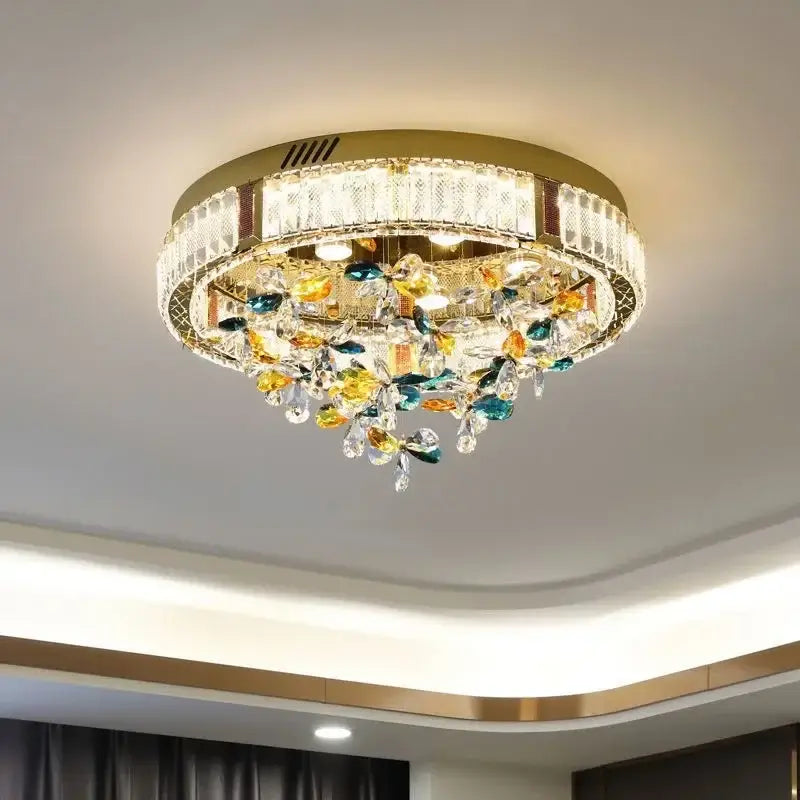 Modern gold crystal flower led ceiling light living room decor