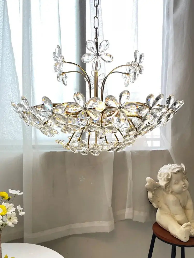 Modern gold crystal flower pendant chandelier living room light