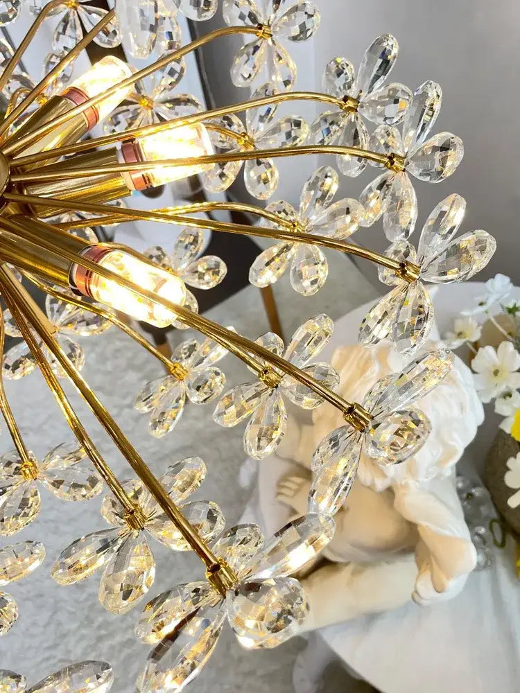 Modern gold crystal flower pendant chandelier living room light