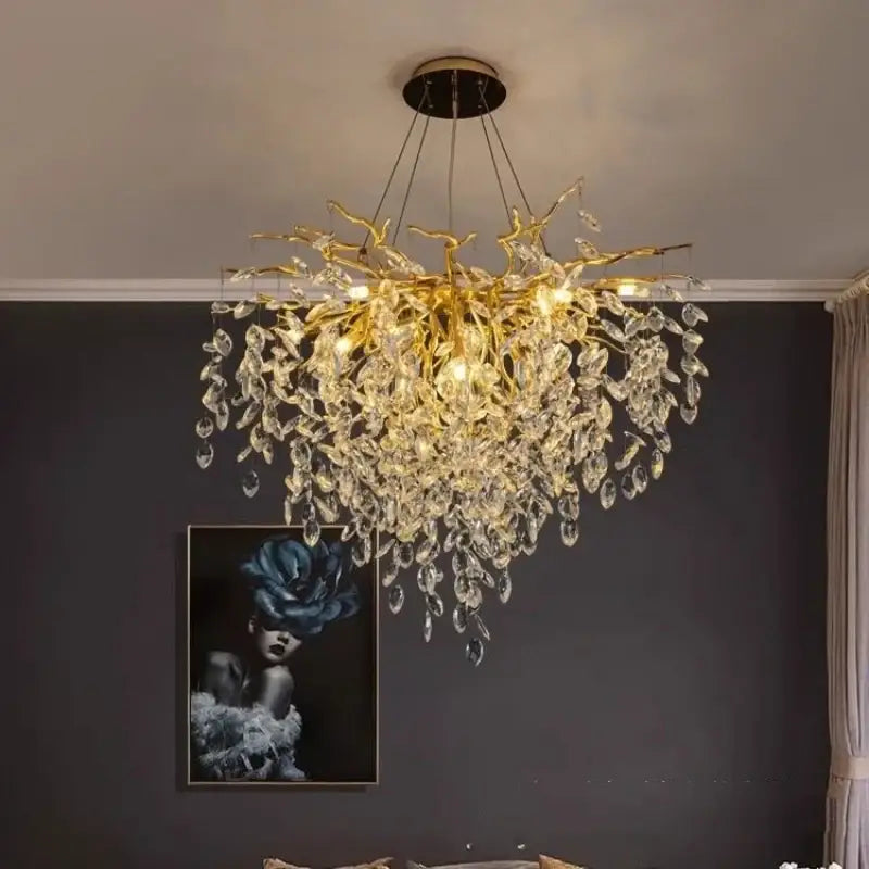 Modern gold crystal g9 chandelier living room branch pendant light