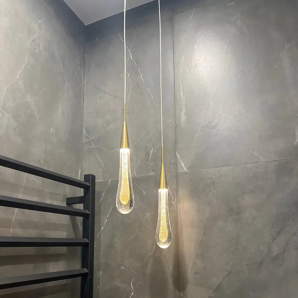 Modern gold crystal glass led pendant lights dining room teardrop shaded