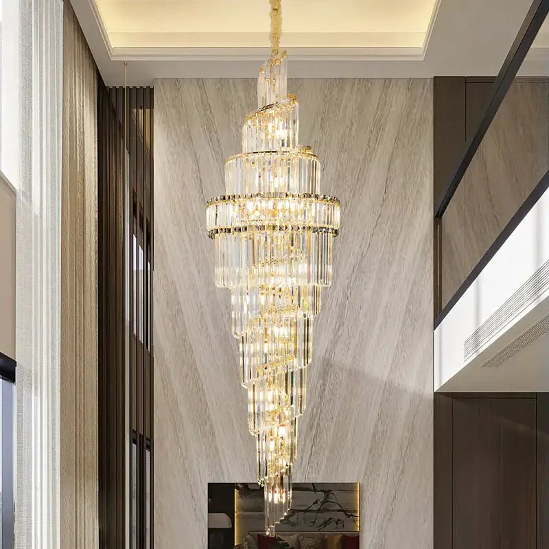 Modern gold crystal hollow chandelier living room cascading light