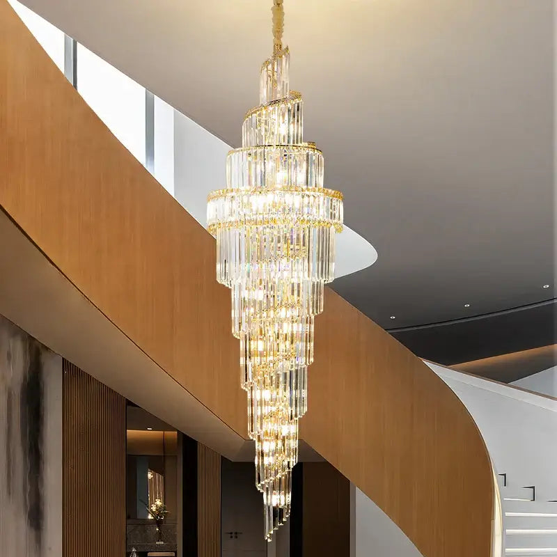 Modern gold crystal hollow chandelier living room cascading light