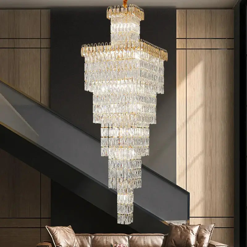 Modern gold crystal hollow stair chandelier staircase light