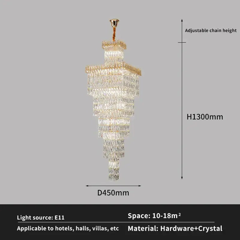 Modern gold crystal hollow stair chandelier staircase light