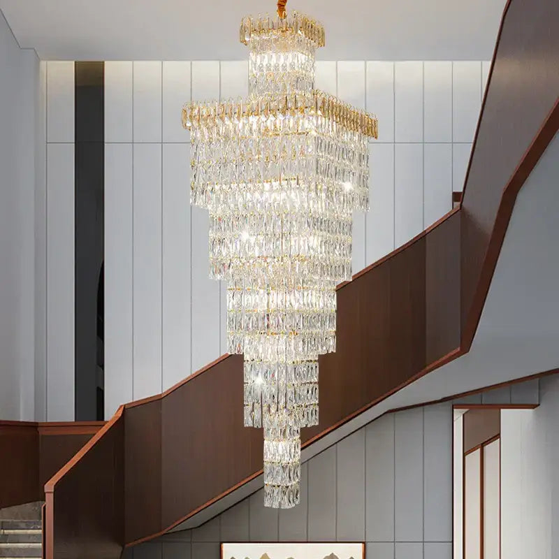 Modern gold crystal hollow stair chandelier staircase light