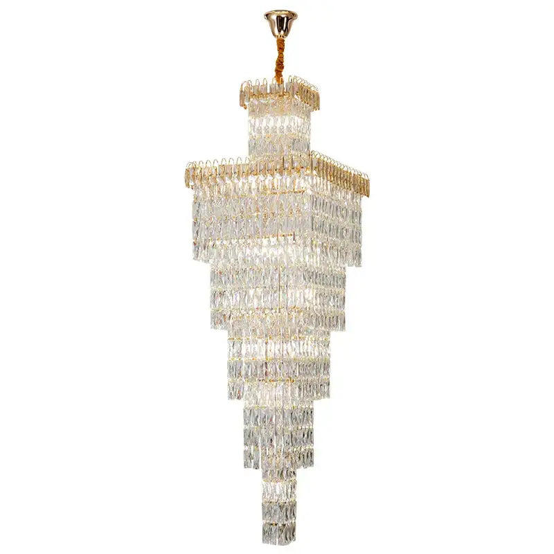 Modern gold crystal hollow stair chandelier staircase light