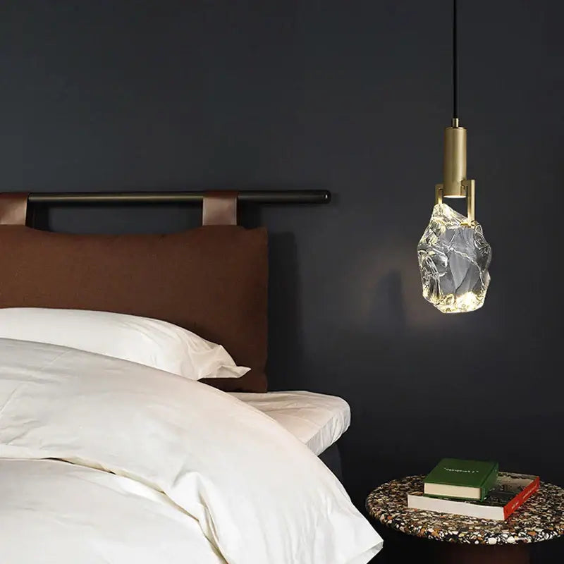 Modern gold crystal iron bedside chandelier bedroom pendant light