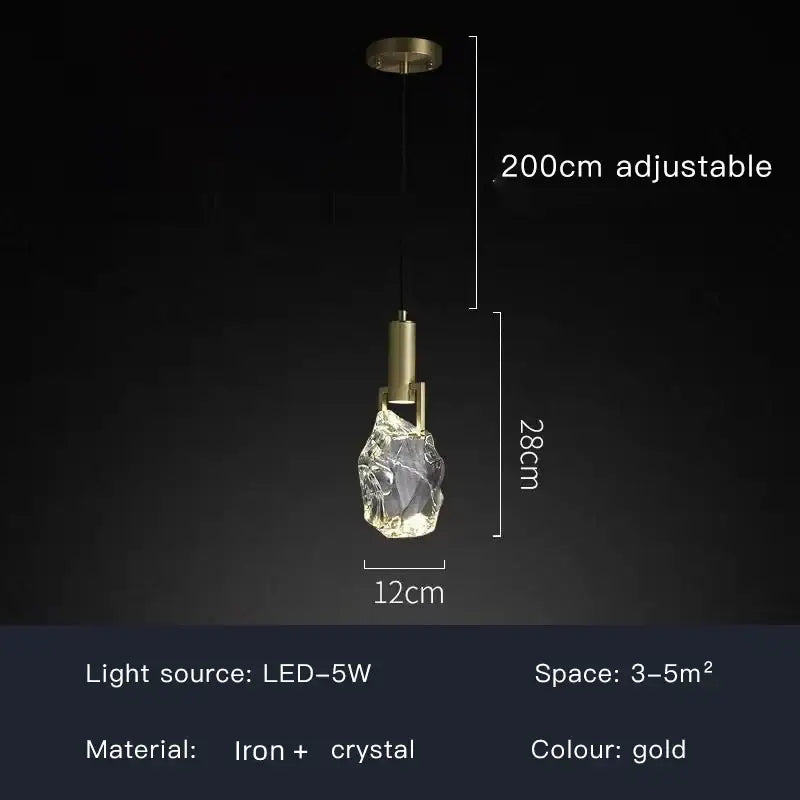 Modern gold crystal iron bedside chandelier bedroom pendant light