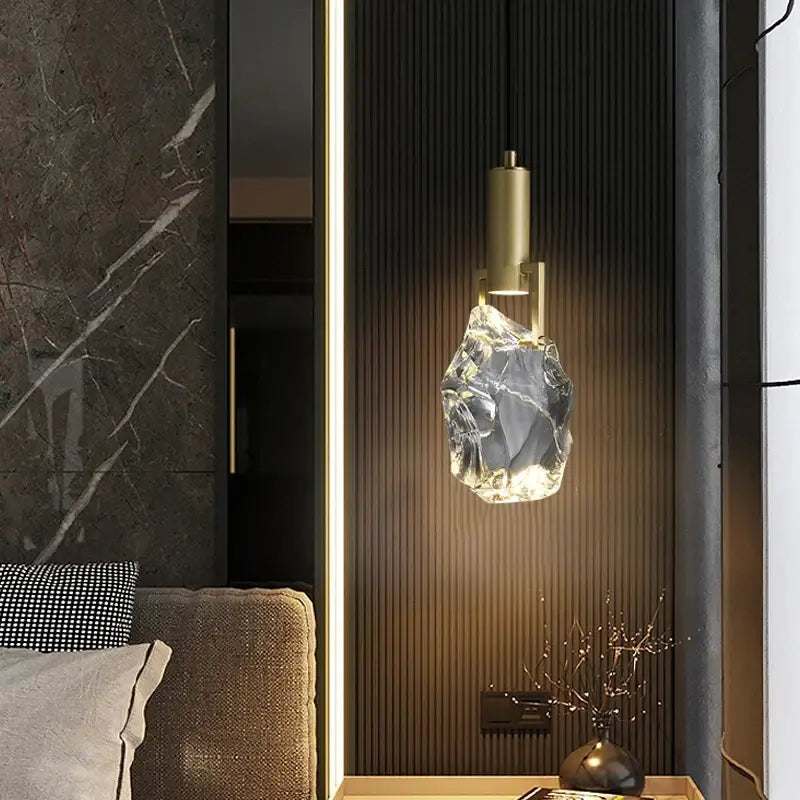 Modern gold crystal iron bedside chandelier bedroom pendant light