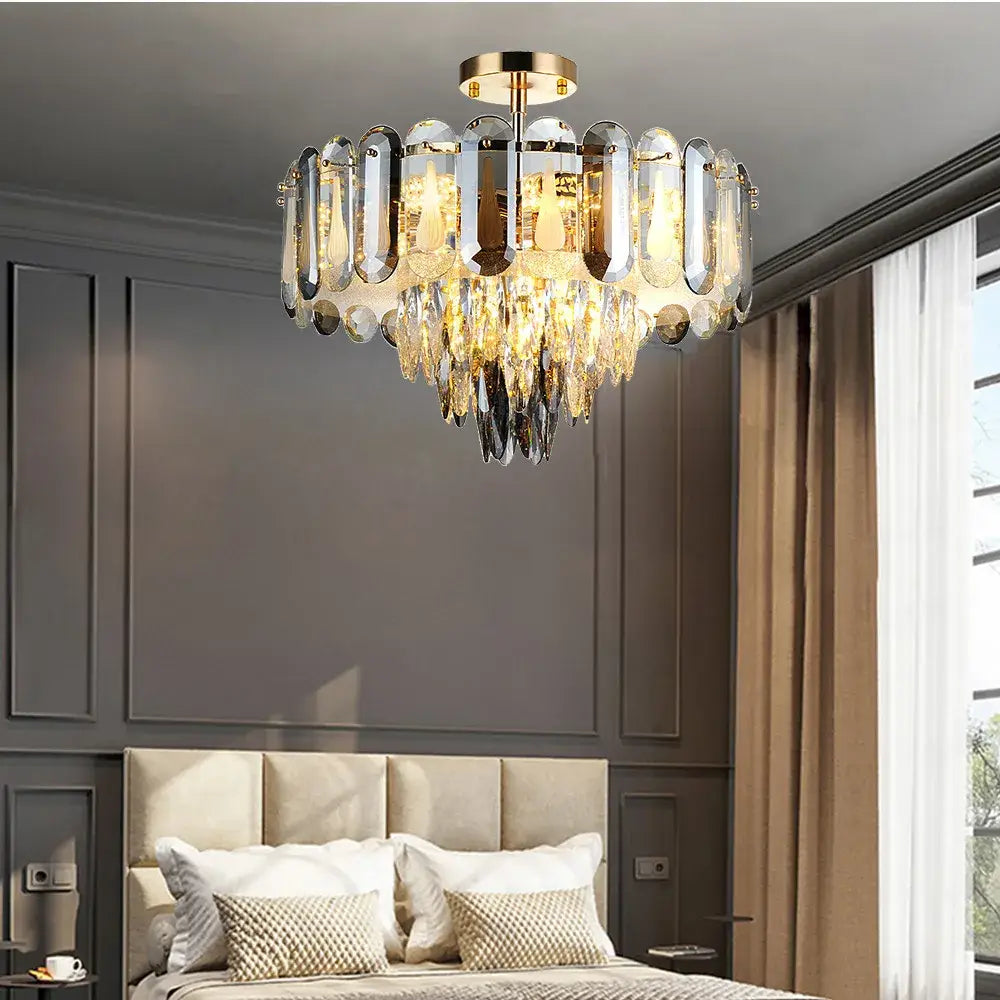 Modern gold crystal led ceiling chandelier dining room pendant light