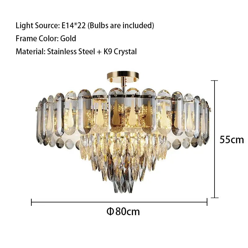 Modern gold crystal led ceiling chandelier dining room pendant light