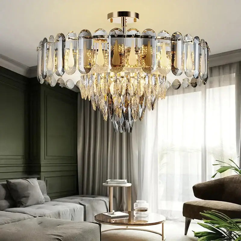 Modern gold crystal led ceiling chandelier dining room pendant light