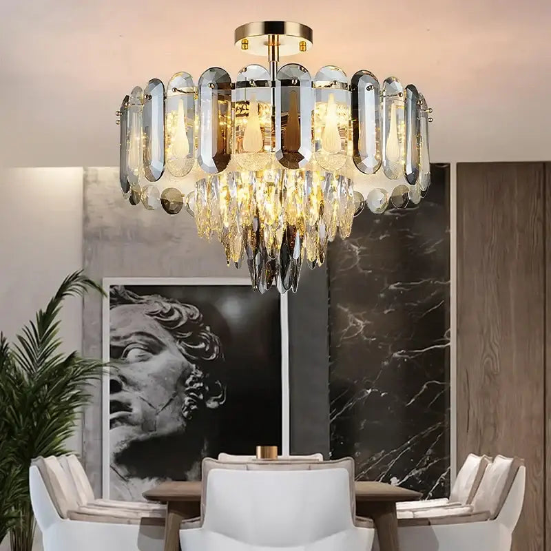 Modern gold crystal led ceiling chandelier dining room pendant light