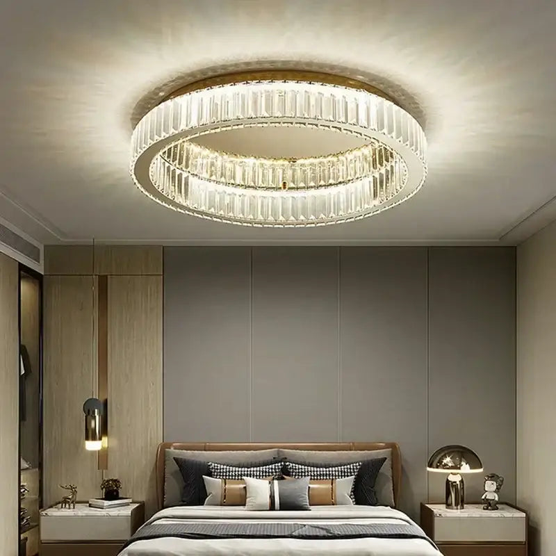 Modern gold crystal led ceiling chandelier – living room lighting