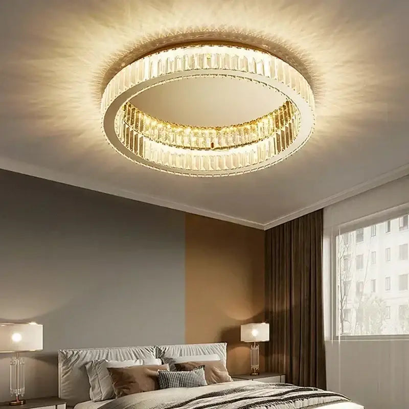 Modern gold crystal led ceiling chandelier – living room lighting