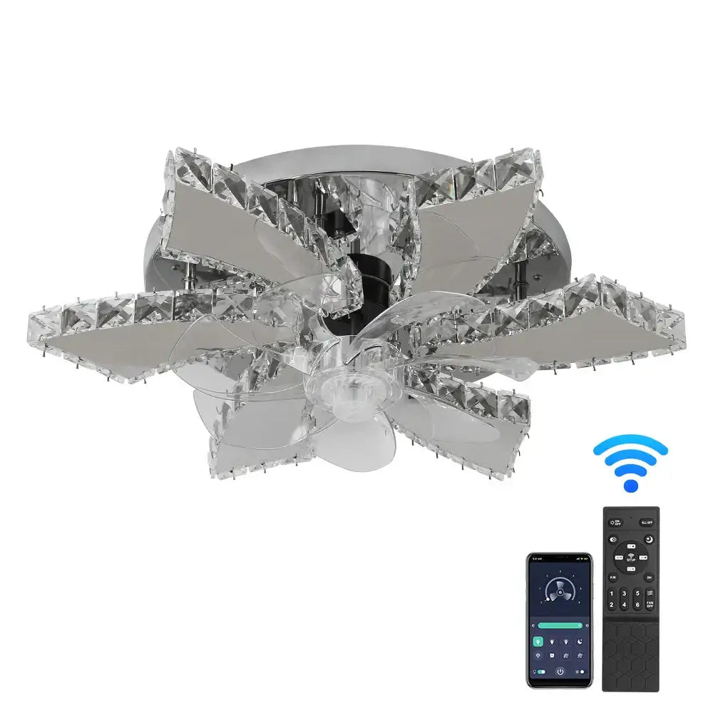Modern gold crystal led ceiling fan for living room