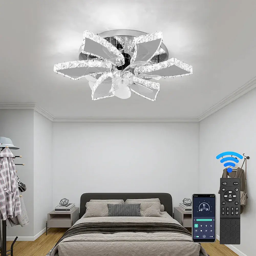 Modern gold crystal led ceiling fan for living room