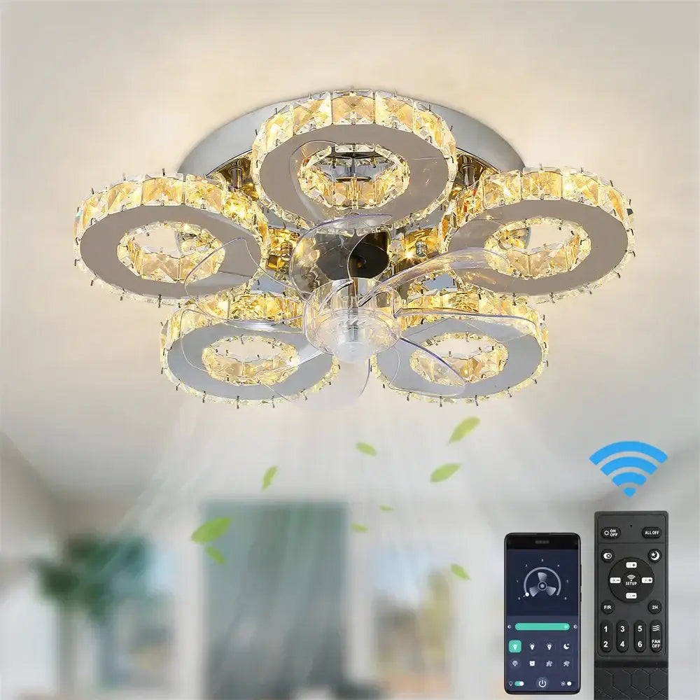 Modern gold crystal led ceiling fan for living room