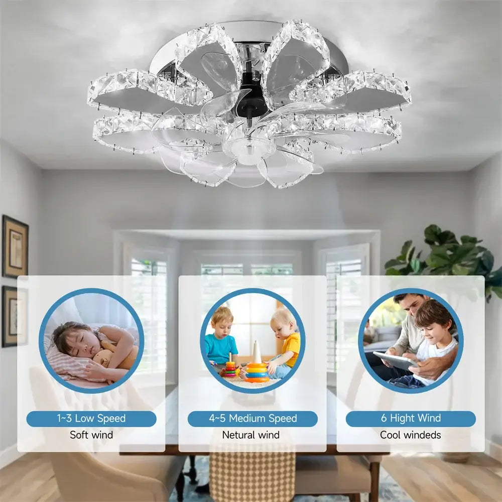 Modern gold crystal led ceiling fan for living room