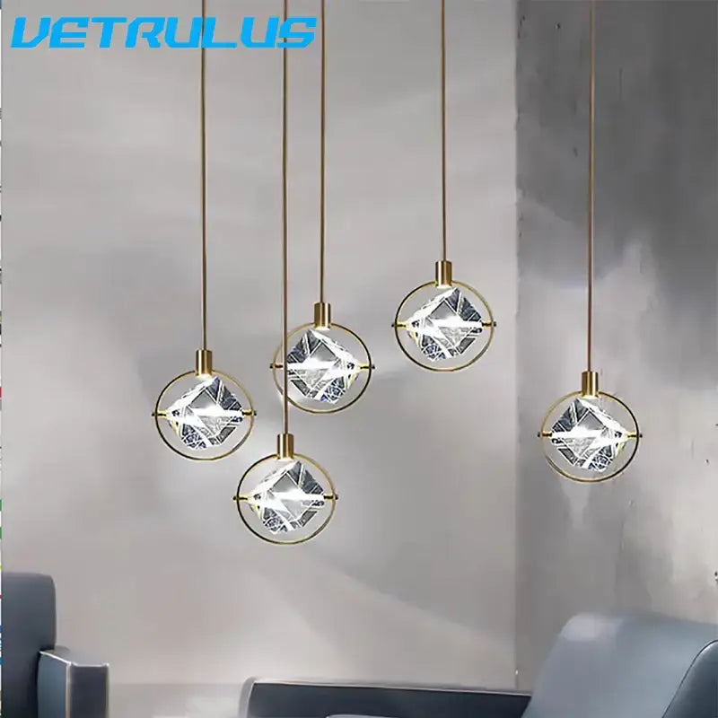 Modern gold crystal led ceiling lamp dining room pendant lights