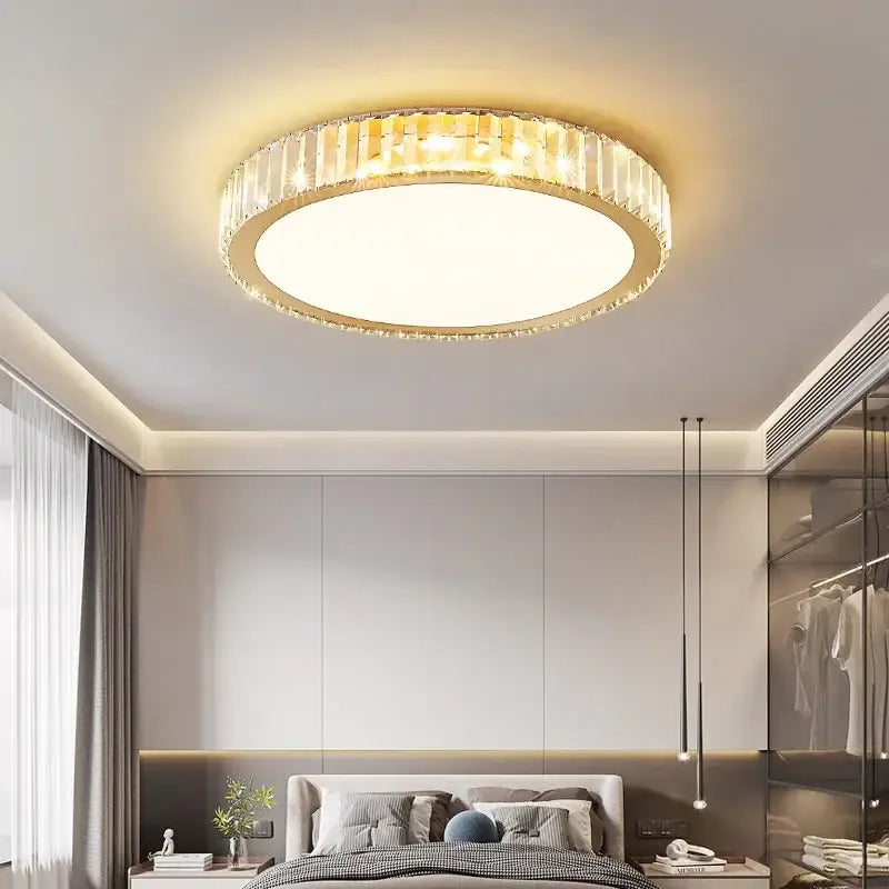 Modern gold crystal led ceiling light bedroom moon and star design
