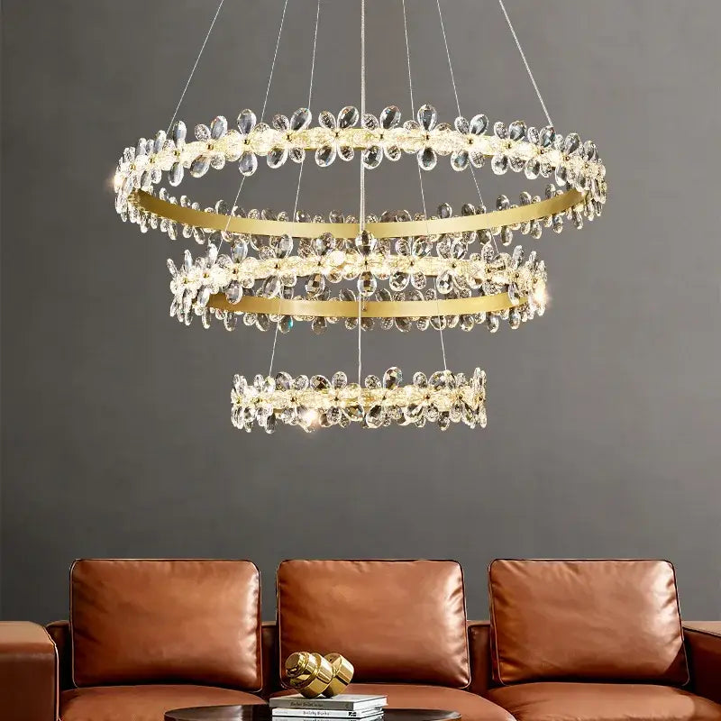Modern gold crystal led chandelier dining room pendant light